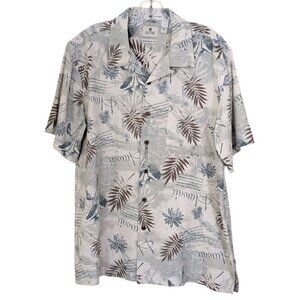 Solitude Mens M Hawaiian Shirt Washable Silk Sage Green Brown Leaf Island Resort